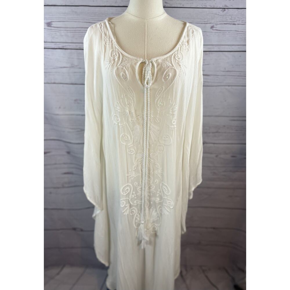 Pia Rossini White Embroidered Beaded Kaftan Dress Beach Cover Up One Size NWT - Picture 2 of 7